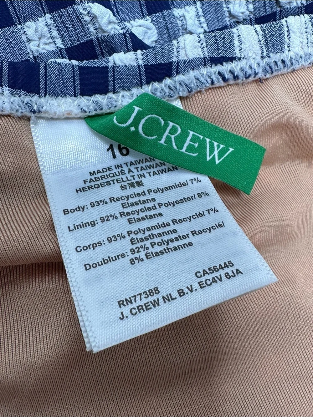 J. Crew New! Sleek Ruched Gingham One-Shoulder One-Piece Swimsuit Size 16